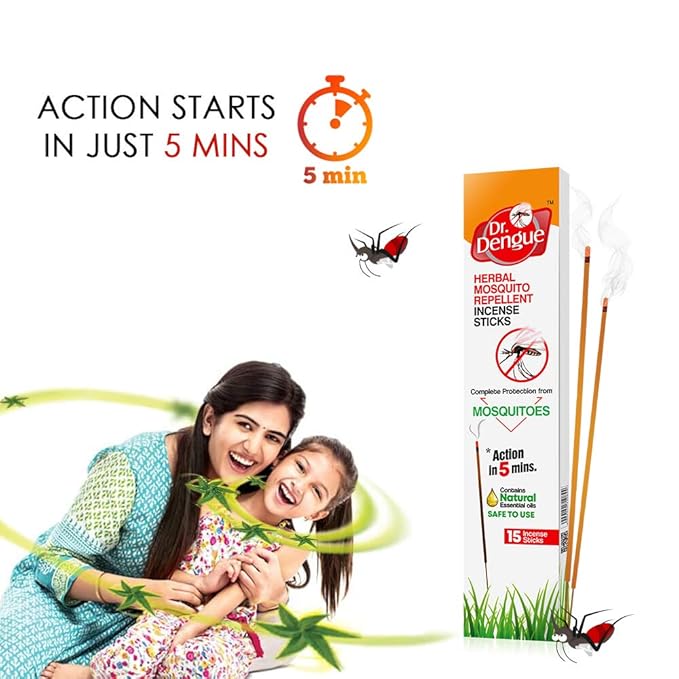 Dr. Dengue Herbal Mosquito Repellent Incense 15 Sticks (Pack of 12) (12 X 15 units) | First Time An Ayurvedic Sticks Launched with Pine, Basil & Pippermint