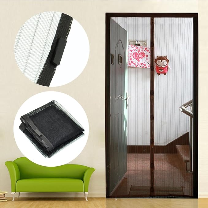 STRATEGYEAGLE Magnetic Mosquito Screen Door Net Curtain with Reinforced Polyester Mesh, Full Frame Hook, 90 x 210 cm